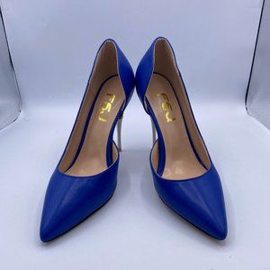 FSJ blue leather pointy toe kitten mid heels slippers pumps shoes
